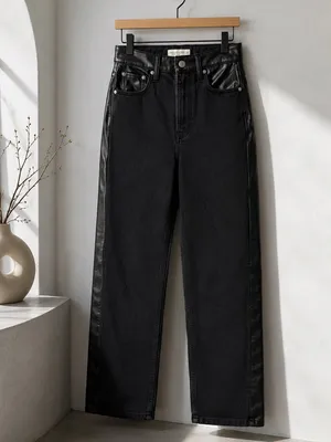Abercrombie Jeans Womens 25R Black 90s Straight Ultra High Rise Faux Leather thumbnail 8