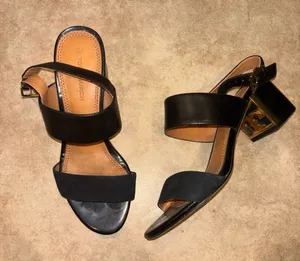 Tory Burch Gigi Black Heels with Gold Detail Under Heel thumbnail 1
