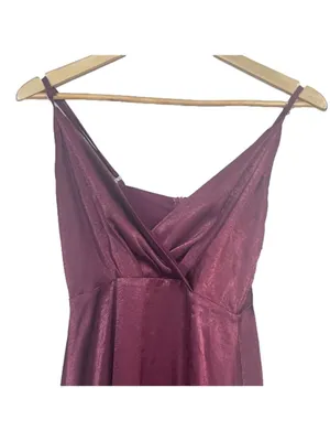 Lulus Burgundy Satin Maxi Dress Size XS NWT Wedding Pom Concert Party Pom thumbnail 6