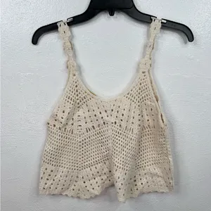 Rebellion Again Tank Top Womens XS Ivory Crochet Knit Crop Boho Festival thumbnail 3