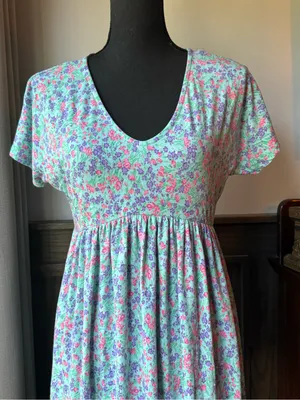 Emerald Mint dress with Pink and Lavender Floral Accents small nwot thumbnail 6