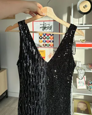 ZARA V-Neck Black Sequin Dress thumbnail 2