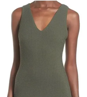 Astr the label size L Pique Knit olive green body-con dress. thumbnail 1