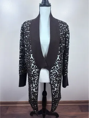 One A Cheetah Animal Print Open Front Cardigan Shawl Collar Longline Brown L XL thumbnail 5