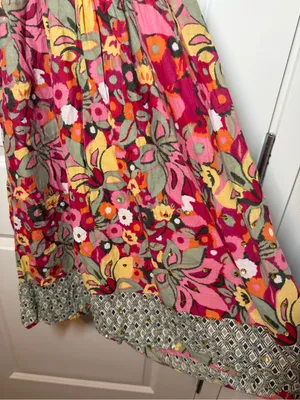 No Boundaries Pink Floral Boho Cotton Halter Midi Dress with Multicolor Print thumbnail 3