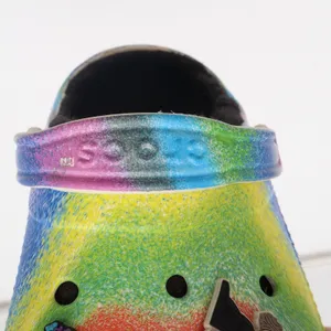 Crocs Clogs Womens 9 Classic Lined Rainbow Spray Paint Multi Faux Fur Excellent thumbnail 6