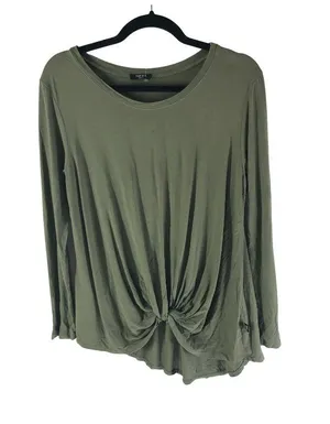 Terez Womens Olive Green Long Sleeve Twist Front Top Size M thumbnail 1