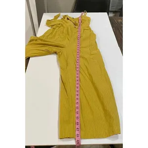Lulus Mustard Stripe Wide Leg Jumpsuit XS Boho Button Front Romper thumbnail 6