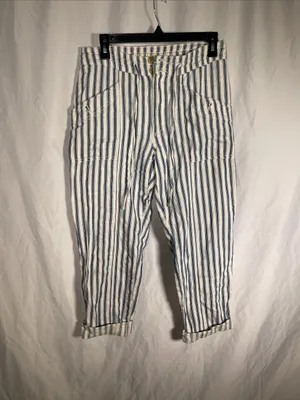 American Eagle Womens High Rise Blue White Stripe Tapered Pants Coastal 6 thumbnail 2