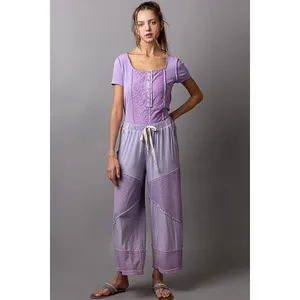 POL Purple Patchwork Wide Leg Lounge Pants Lavender Knit TKP20 Size M/L Boho thumbnail 6