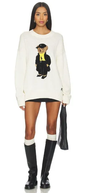 Polo Ralph Lauren Cotton Bear Long Sleeve Crew Neck Pullover in Ivory Large Wome thumbnail 1