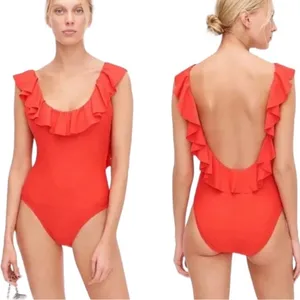 Women’s J. Crew Ruffle‎ Scoopback One Piece Swimsuit Size 16 Red Beach Summer thumbnail 2