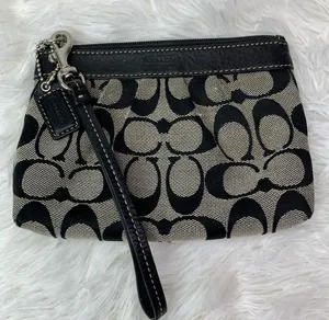 COACH Black Gray Signature Canvas Wristlet thumbnail 1