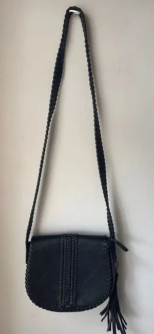 Antik Kraft Black Woven Crossbody Saddle Bag Tassel Purse thumbnail 1