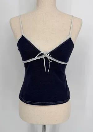 Vintage Y2K Xhilaration Lace Trim Cami Tank Top Medium Navy Babydoll Coquette thumbnail 1