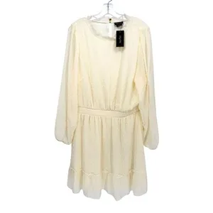 City Chic Dobby Long Sleeve Tiered Mini‎ Dress Womens 18 Ivory Cottage Romantic thumbnail 4