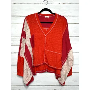 POL Patchwork Thermal Top Small Oversized Cropped Raw Hem Colorblock Boho thumbnail 2