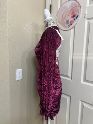 NWT VICI Salem Ruched Velvet Mini Dress Purple Burgundy size S thumbnail 5