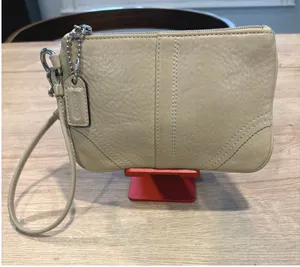 Coach Soho Oatmeal Pebbled Leather Wristlet Zip‎ Pouch Buff Silver Hardware thumbnail 1