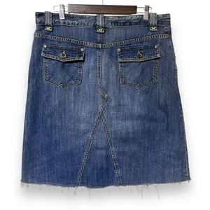 Banana Republic Y2K Medium Wash Denim Raw Hem &‎ Distressed Jean Skirt Size 10 thumbnail 3