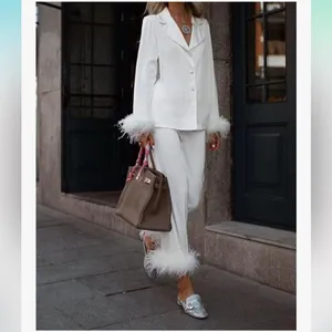 Amazon White Feather Trim Pajama Set thumbnail 4