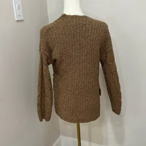 Abercrombie‎ & Fitch Brown Cable Knit Open Front Cardigan Sweater XXS thumbnail 3