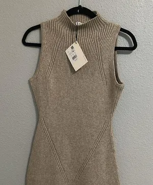 New with tags by Love Bonito Katrin Turtleneck Midi Dress Sleeveless Tan Knit thumbnail 6