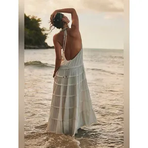 NWT Free People Somewhere Sunny Drop Waist Tiered Open Back Halter Maxi S NWT thumbnail 3