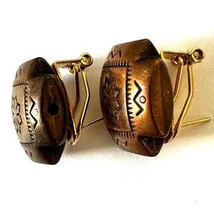 Copper tone geometric post earrings Brown thumbnail 4