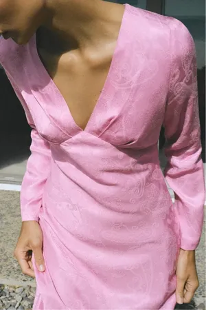 Zara maxi midi dress kimono Long Sleeve flowy bottom bohemian pink summer thumbnail 12