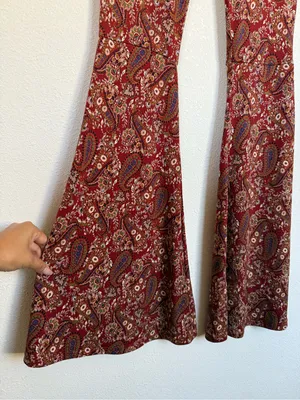 Windsor 2PC Set XS S Rust Paisley Crop Top Wide Leg Flare Pants 70s Halloween thumbnail 4