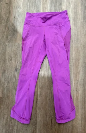 Lululemon Purple Crop Leggings‎ Size 4 Mesh Detail Athletic Activewear thumbnail 1