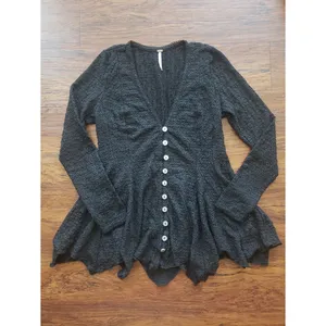 Free People Black Janey Lace Sheer Top Size S Boho Chic Dainty Fairy Festival thumbnail 2