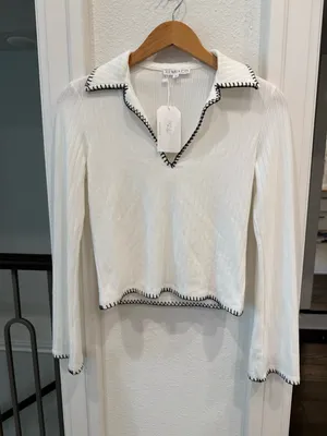 AEMI + CO Ribbed Contrast Stitch Collared Top NWT Small Y2K Coastal Chic thumbnail 3