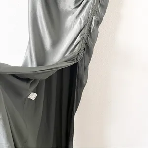 Shona Joy La Lune Olive Satin Ruched High Slit Formal Maxi Dress Gown thumbnail 8