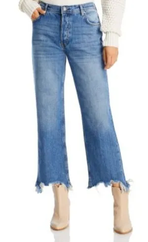 We The Free Dark Indigo Distressed Raw-Hem Straight Jeans NWT Waist 25" thumbnail 1