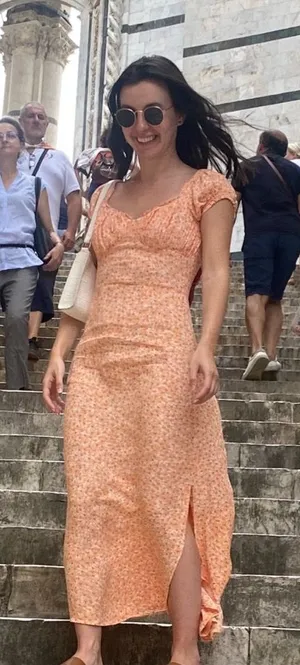 H&M Orange Floral Milkmaid Dress Puff Sleeve Midi thumbnail 1