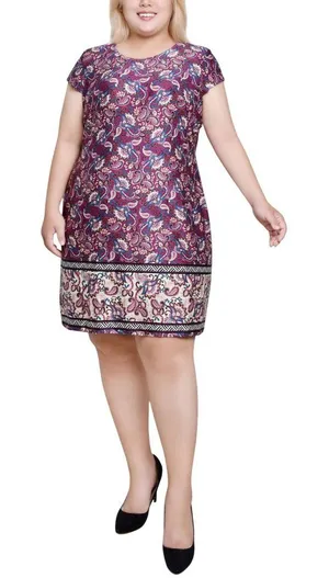 NWT Ny Collection Plus Size Cap Sleeve Knit Dress WITD3999 Otrera Purple 3X thumbnail 1