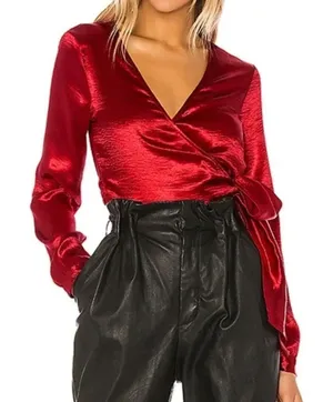 Superdown Gemini Wrap Top in Cherry Women’s Small thumbnail 1