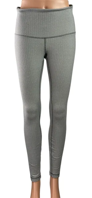 Lululemon Wunder Under Gray Chevron Print Mid Rise Workout Yoga Leggings Pants M thumbnail 1