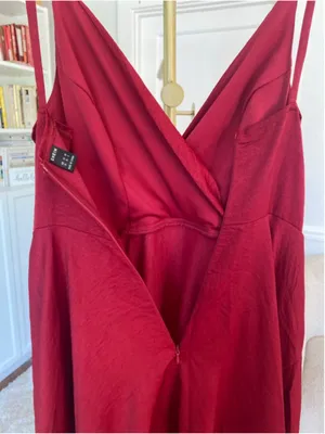 Shein Red Satin Wrap Mini Dress Flowy Party Date Night XS Coquette Quiet‎ Luxury thumbnail 5