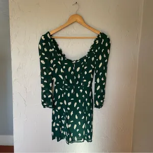Reformation Remi Green and‎ Cream Splatter Print Cottagecore Mini Dress sz 0 thumbnail 2