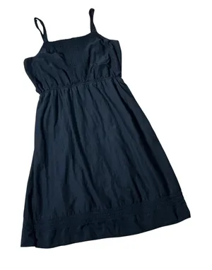Old Navy Boho Smocked Midi Sun Dress Womens Large Black Cotton Blend Pintuck Hem thumbnail 1