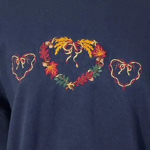 Vintage fall Navy Embroidered Heart Wreath Sweatshirt Fall Leaf Grandma Core XL‎ thumbnail 5