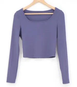 SHEIN Womens Ribbed Square Neck Long Sleeve Crop Top Dusty Purple Size M 6 thumbnail 1