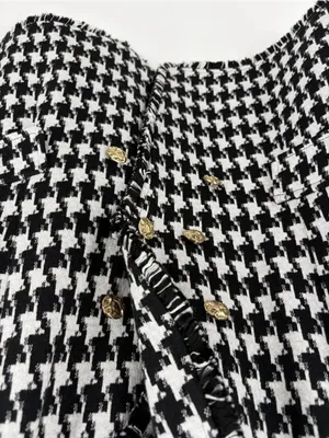 Joseph Ribkoff black and white houndstooth gold button tweed blazer women’s 14 thumbnail 3