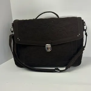 Vera Bradley Brown Quilted Briefcase Messenger Laptop Bag Floral‎ Lining thumbnail 2