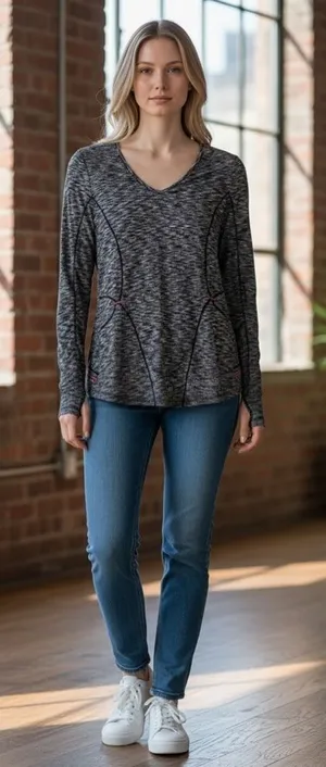 Athleta woman’s top with thumb hole and zip up pocket.‎ thumbnail 1