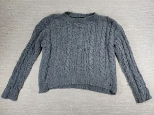American Eagle Cable Knit Sweater Womens Small Gray Soft Cropped Crewneck Cozy thumbnail 1