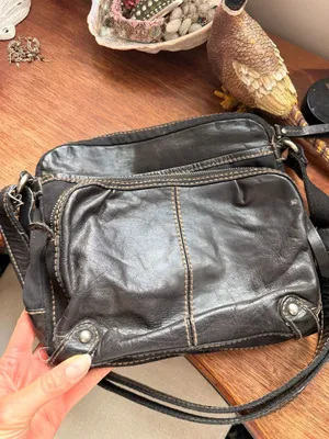 Fossil Black Canvas Leather Trim Crossbody Square Messenger Bag thumbnail 3